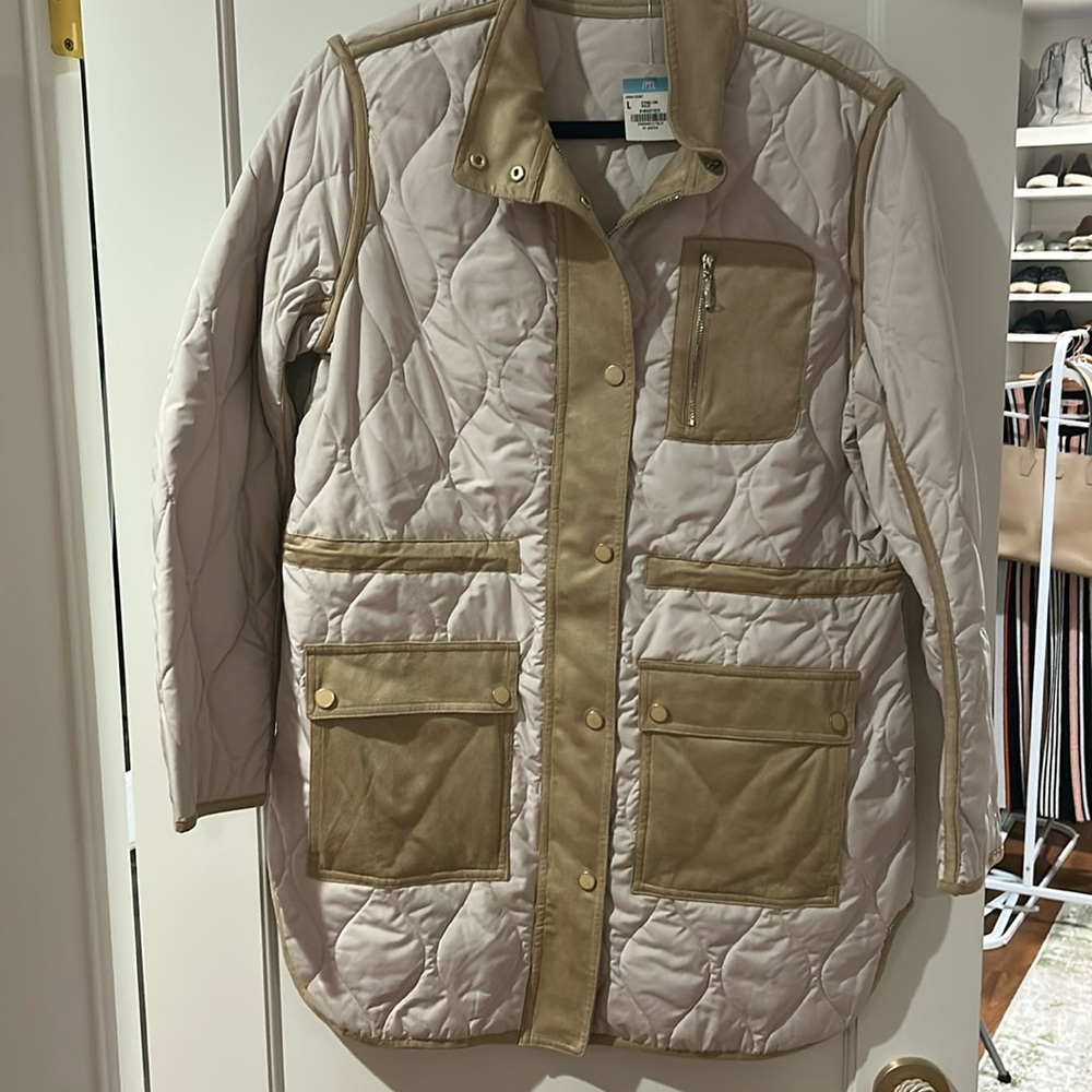 J.  McLaughlin Womens Linda Coat Quilted Suede Stone Size L NWT barn jacket